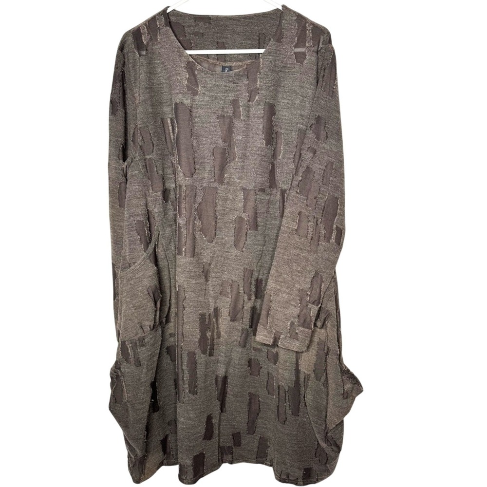 Sacred Threads Women Brown Tunic Top One Sz Cutout Patches Lagenlook Artsy‎ Boho
